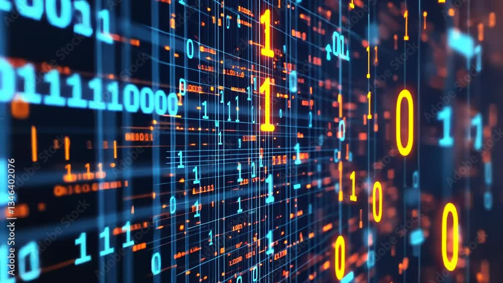Fototapete Exploring the fascinating world of digital data flow and binary patterns in a vivid and dynamic visual display