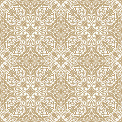 Ornate Brown Damask Pattern with Elegant Floral and Baroque Details. Vector illustration
