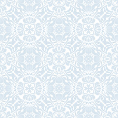 Ornate Blue Damask Pattern with Elegant Floral and Baroque Details. Vector illustration