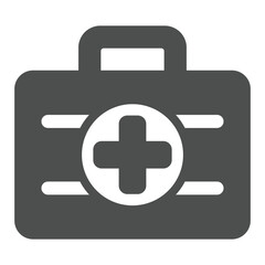 First aid kit solid icon, human rescue concept. Vector graphics. Briefcase with medical cross, plus sign on white background, glyph style icon for mobile or web design.