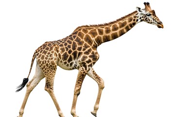 Naklejka premium A majestic giraffe walking across a clean white background