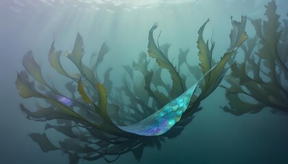 Obraz premium Underwater kelp forest with iridescent scales of an unknown creature