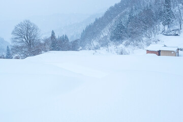 雪が積もった氷ノ山の棚田の風景 鳥取県 氷ノ山