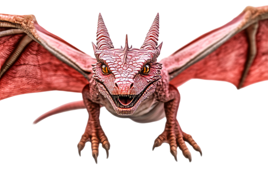 Red dragon soaring through the air with wings extended