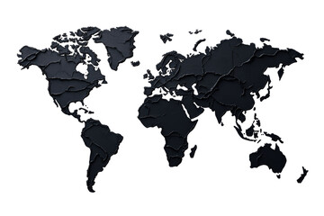 Detailed black world map with transparent background for design use