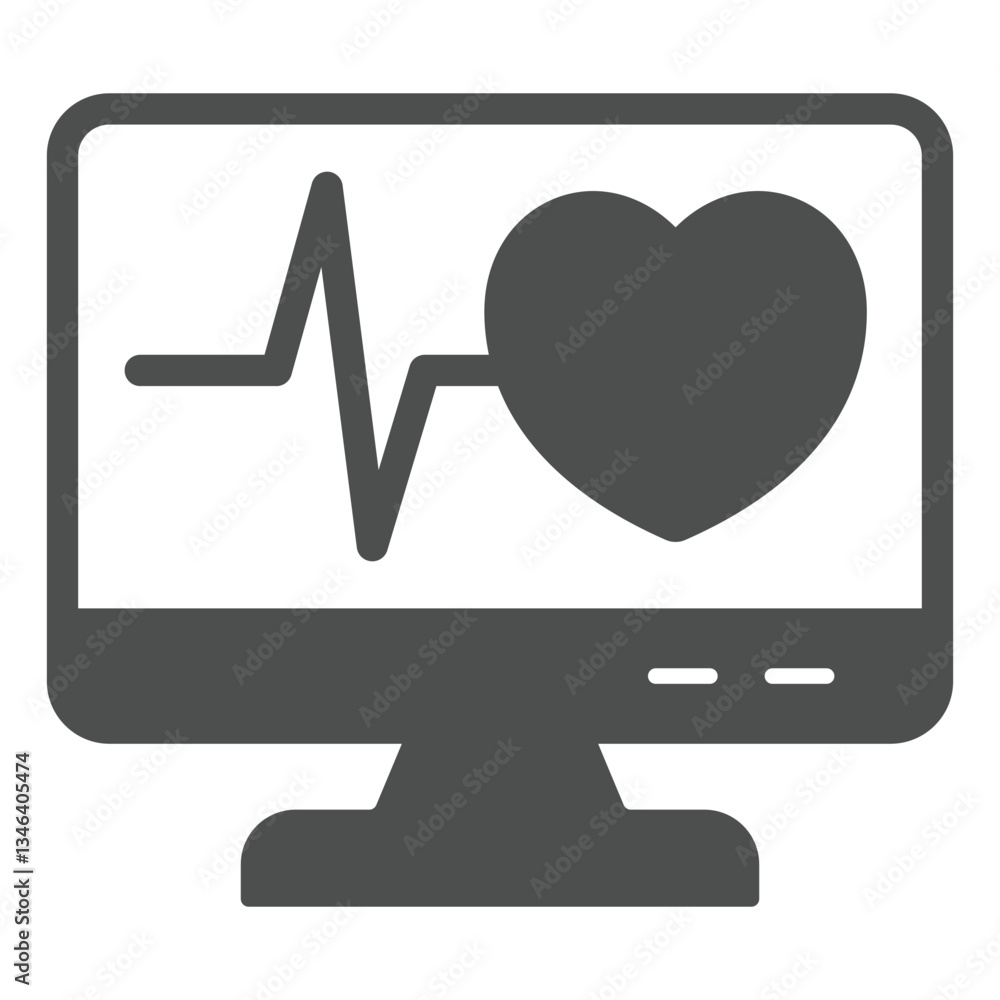 Poster monitor screen with cardiogram and heart solid icon, human rescue concept. vector graphics. display 