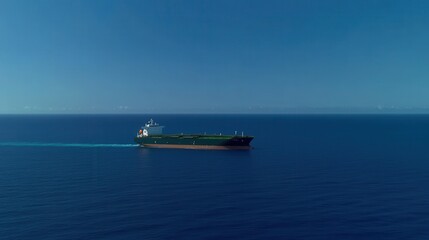 Fototapeta premium A large oil tanker gliding steadily towards the horizon, symbolizing global trade and maritime transport.