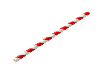 Red and white striped paper straw isolated on white background