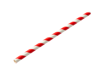 Red and white striped paper straw isolated on white background