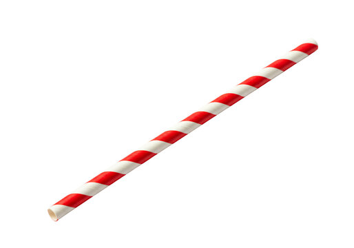 Red and white striped paper straw isolated on white background