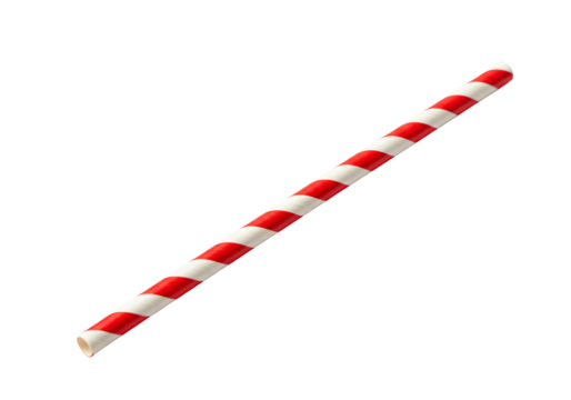 Red and white striped paper straw isolated on white background