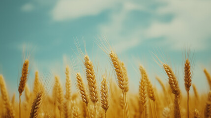 Golden Wheat Field Ready for Harvest, Blue Sky