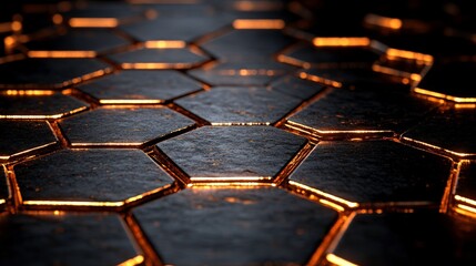 Fototapeta premium Glowing Edges on a Dark Hexagonal Pattern