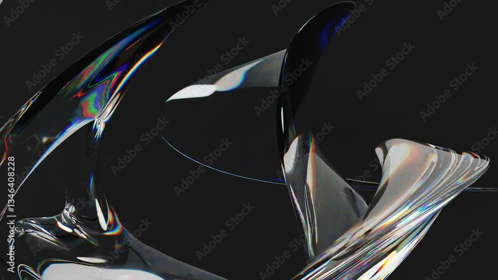 Aufkleber 3d render of abstract art animation with 3d abstract moving glass transformation