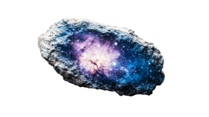 Rock with cosmic galaxy design on a transparent background
