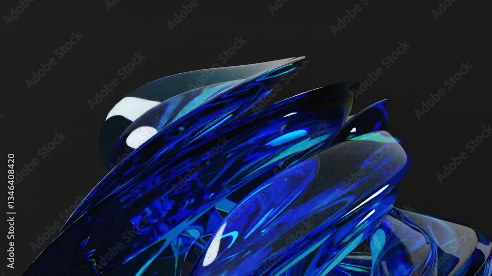 Aufkleber 3d render of abstract art animation with 3d abstract moving glass transformation in blue color