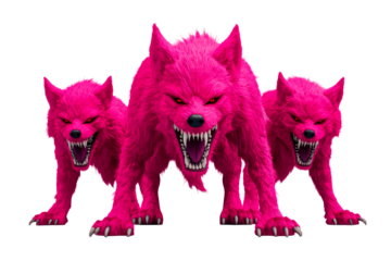 Three fierce pink wolves ready to pounce
