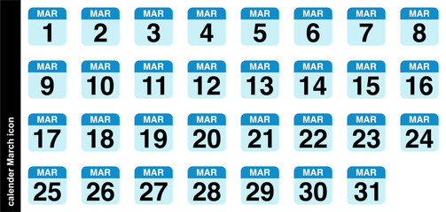 march calendar icon with date isolated on transparent background