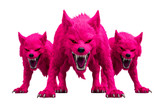 Three fierce pink wolves ready to pounce