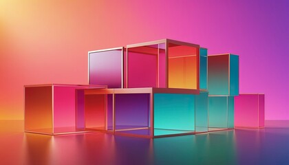 Geometric Cubes: An artistic display of vibrant, transparent cubes, each a prism of color, meticulously arranged to create a visually stunning gradient. 