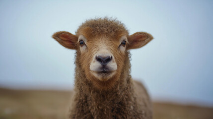 Obraz premium Cute Lamb Face Portrait with Blurred Background 