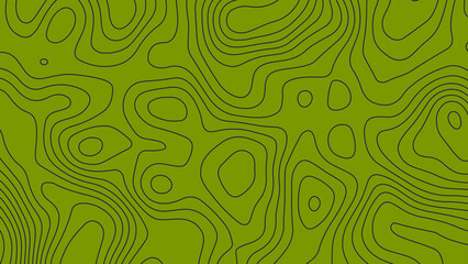 A topographic-style abstract pattern with smooth black contour lines on an olive green background,