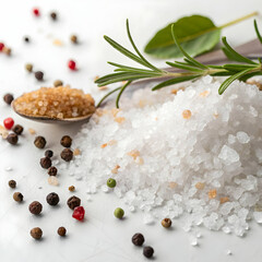Sea Salt Peppercorns Herbs Food Photography isolated on white background