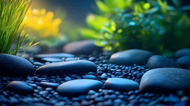 Serene Garden Path: Relaxing Stones, Plants & Soft Light - 4K Nature Footage