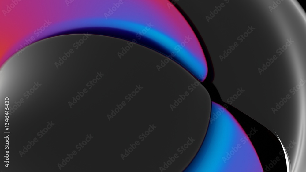 Poster fluid black and vibrant gradient surfaces merging in a sleek abstract design, featuring bold color t