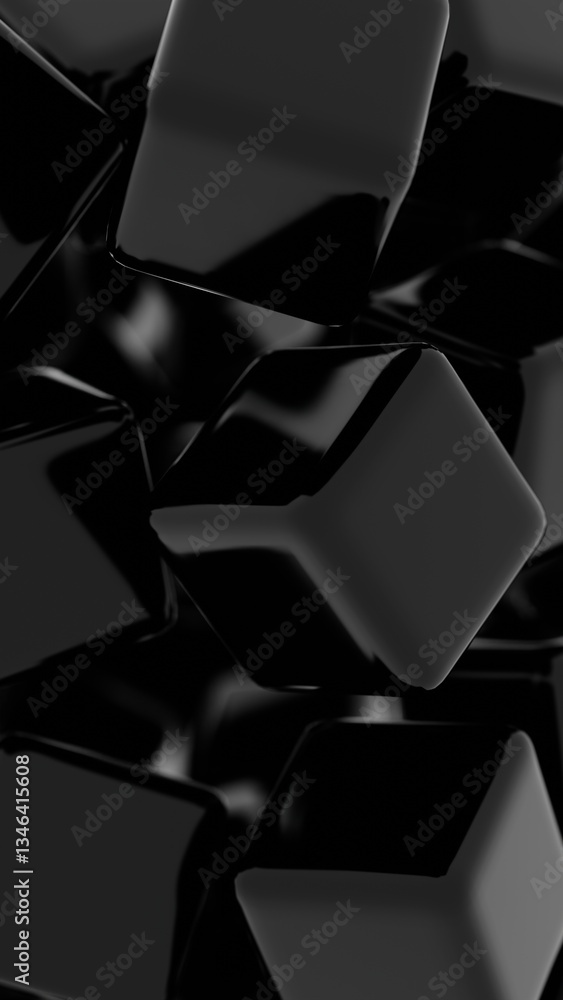 Fototapete Glossy black cubes with rounded edges floating in a minimal composition, creating a modern, sleek, and futuristic design with smooth reflections........