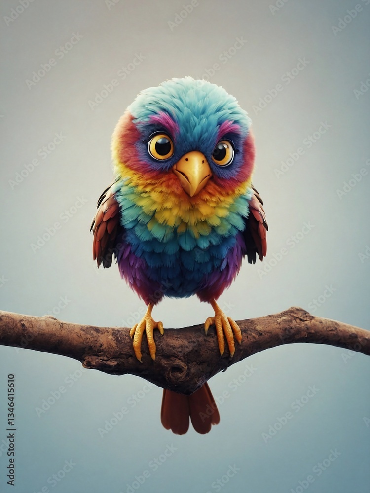 Poster colorful animated bird character in a cheerful pose