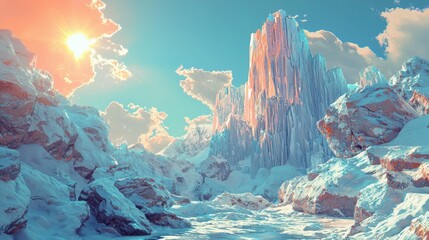 Majestic Ice Formations Glimmering Under Sunlight in Winter Landscape