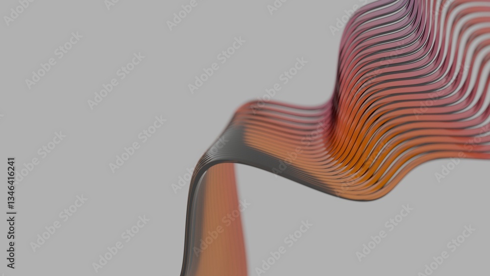 Poster Glowing wave lines in subtle pink and blue gradients on a black background, forming a smooth and modern abstract design with fluid motion and minimalistic geometry........