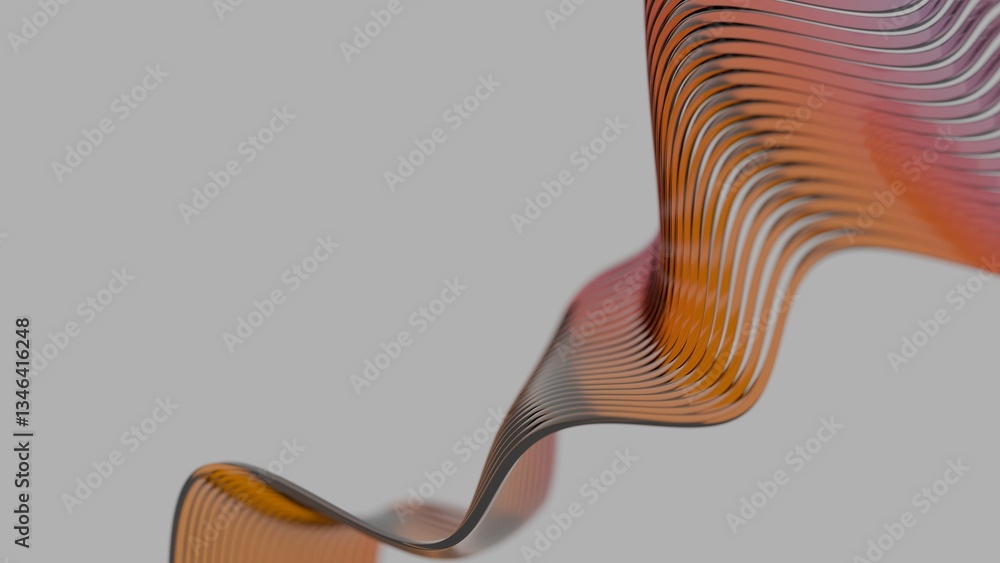 Poster Glowing wave lines in subtle pink and blue gradients on a black background, forming a smooth and modern abstract design with fluid motion and minimalistic geometry........