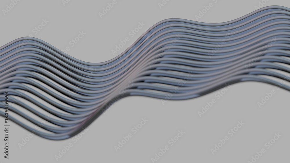 Poster Wavy abstract lines in orange, purple, and blue flow across a gray background, creating a sleek, minimal design with smooth curves and fluid motion.