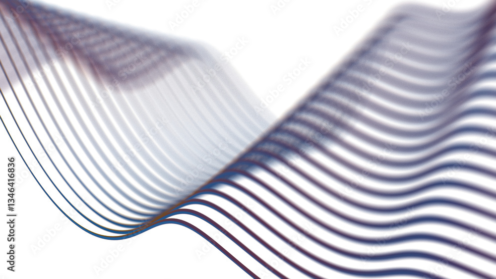 Poster Glowing wave lines in subtle pink and blue gradients on a black background, forming a smooth and modern abstract design with fluid motion and minimalistic geometry........