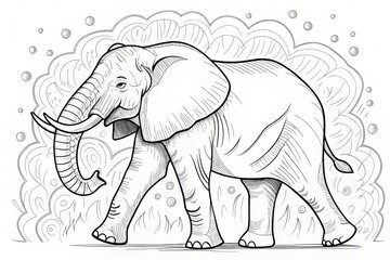 Naklejka premium Safari animal theme, Illustration of an elephant with a decorative background. Outline for coloring