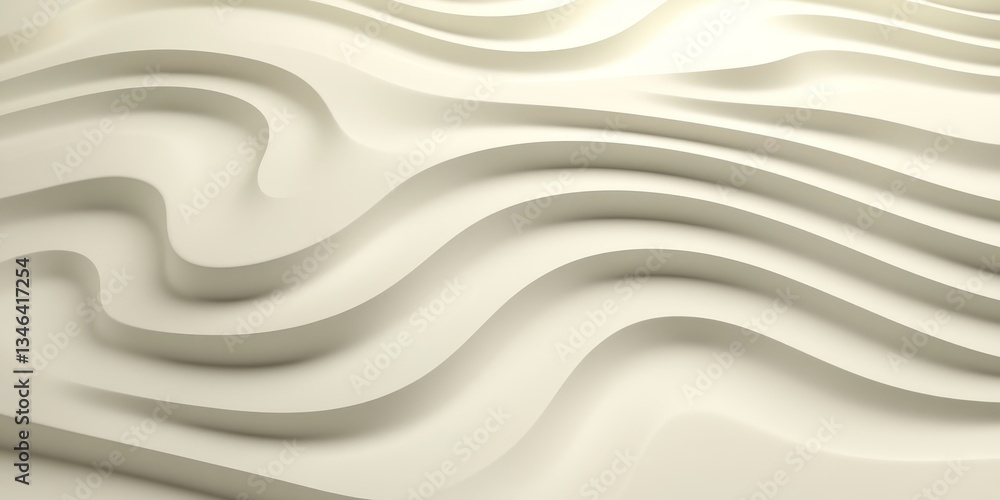 Poster minimalist light beige 3d render, seamless flowing wave pattern, abstract background texture