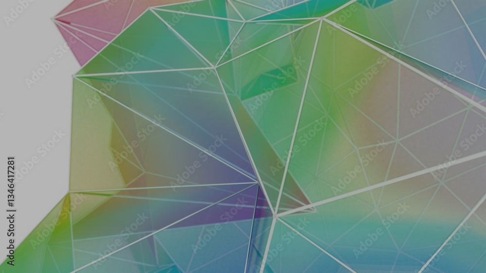 Aufkleber a colorful polygon mesh with pastel tones and wireframe lines, forming a delicate, overlapping geome