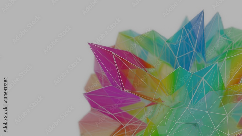 Leinwandbilder a colorful polygon mesh with pastel tones and wireframe lines, forming a delicate, overlapping geome