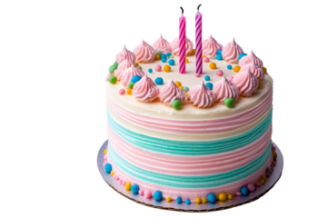 Colorful birthday cake with candles ready for celebration