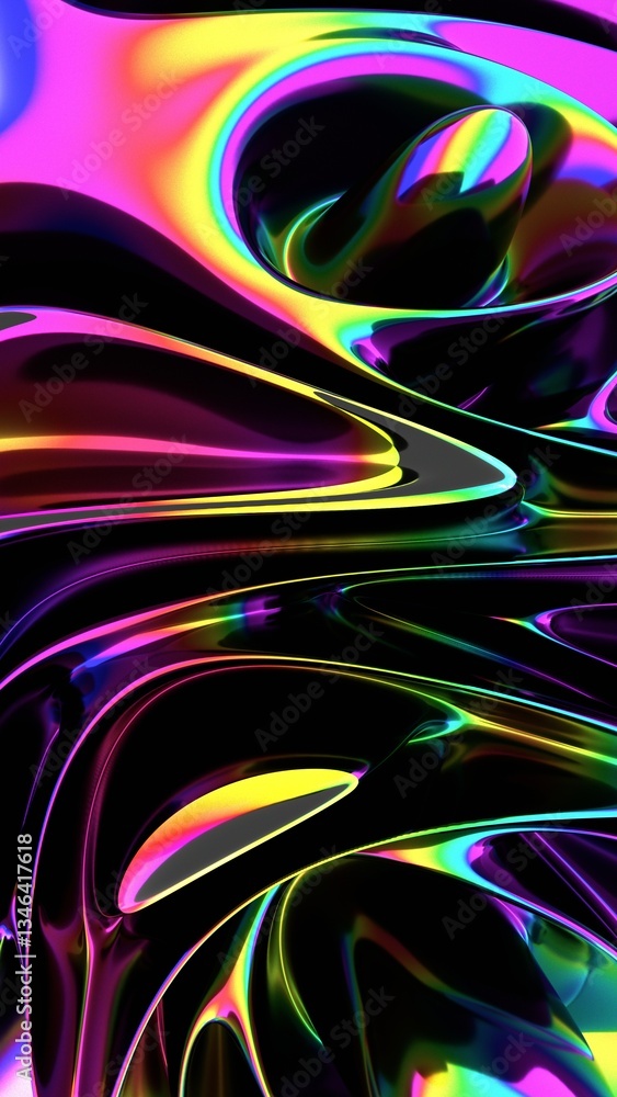 Poster A glossy black and blue swirl with hints of orange, forming a fluid, modern shape that merges reflection and color shifts in a dynamic 3D design.......
