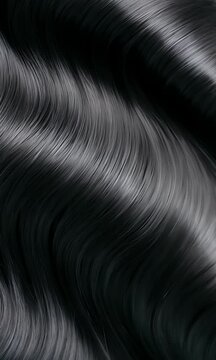 Dark, sleek hair, with fluid waves catching the light, creating a beautiful, glossy, and healthy texture