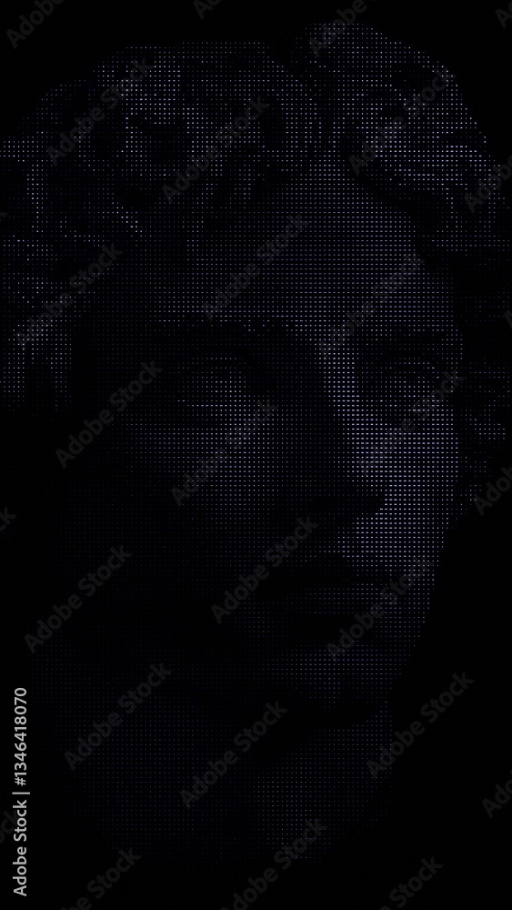 Aufkleber dark, minimalistic face with subtle digital lines and a mysterious, futuristic aesthetic, capturing 