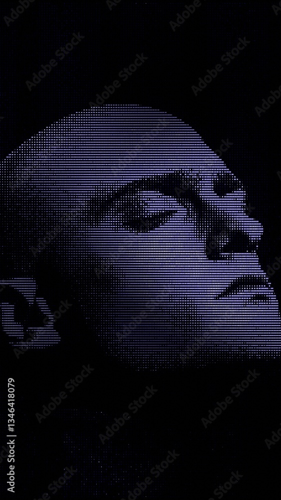 Aufkleber Dark, minimalistic face with subtle digital lines and a mysterious, futuristic aesthetic, capturing a conceptual portrait in a moody, modern style........
