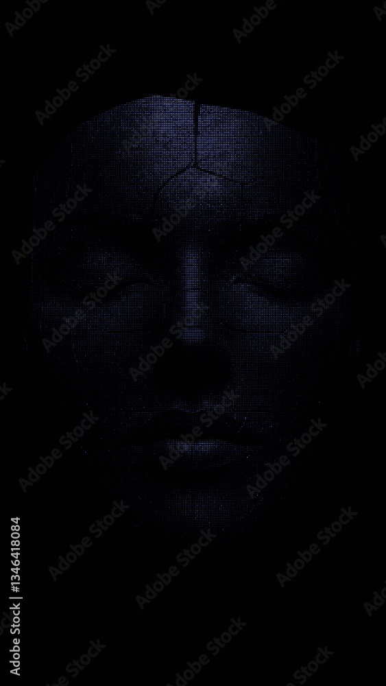 Aufkleber dark, minimalistic face with subtle digital lines and a mysterious, futuristic aesthetic, capturing 