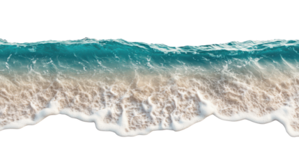 Soft ocean waves washing sandy beach with transparent background