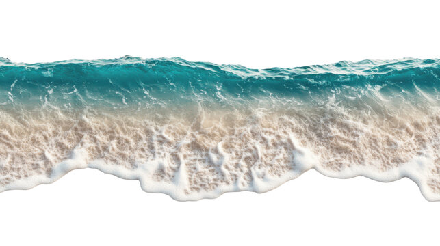 Soft ocean waves washing sandy beach with transparent background