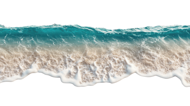 Soft ocean waves washing sandy beach with transparent background