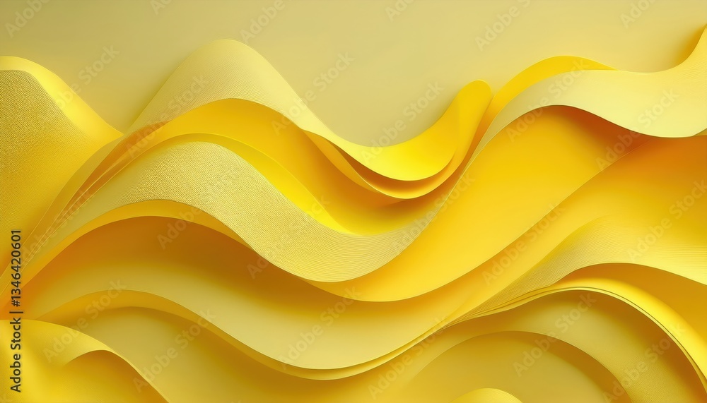 Poster abstract yellow paper waves with smooth folds and layered curves, modern background for design, bran